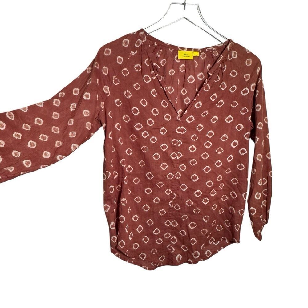 ROLLER RABBIT Top Women XS Rust Giraffe Dye Lucy Tunic top v-neck cotton - Picture 3 of 9